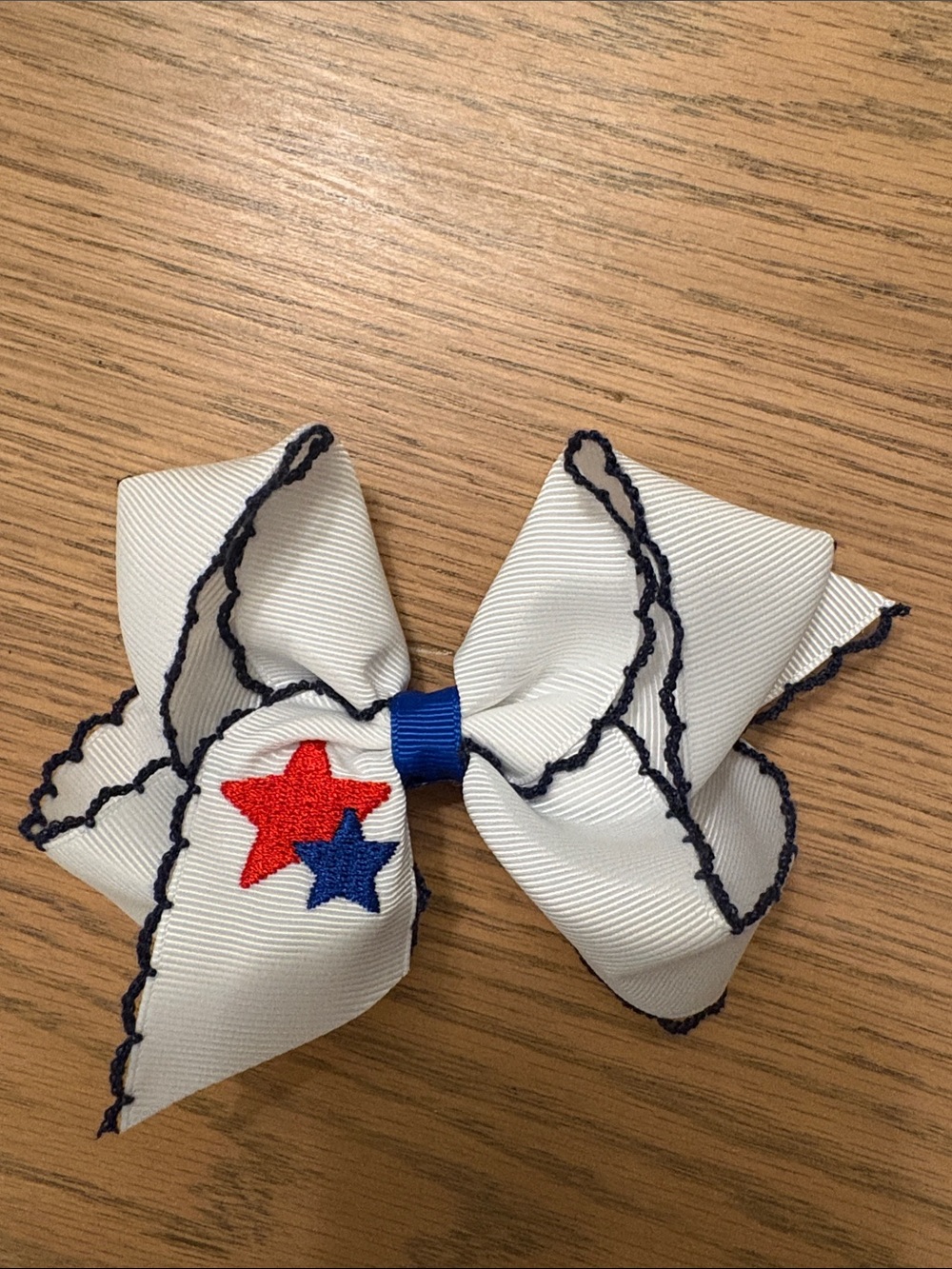 White Ribbon Hair Bow with Red & Blue Stars - Kids Accessories